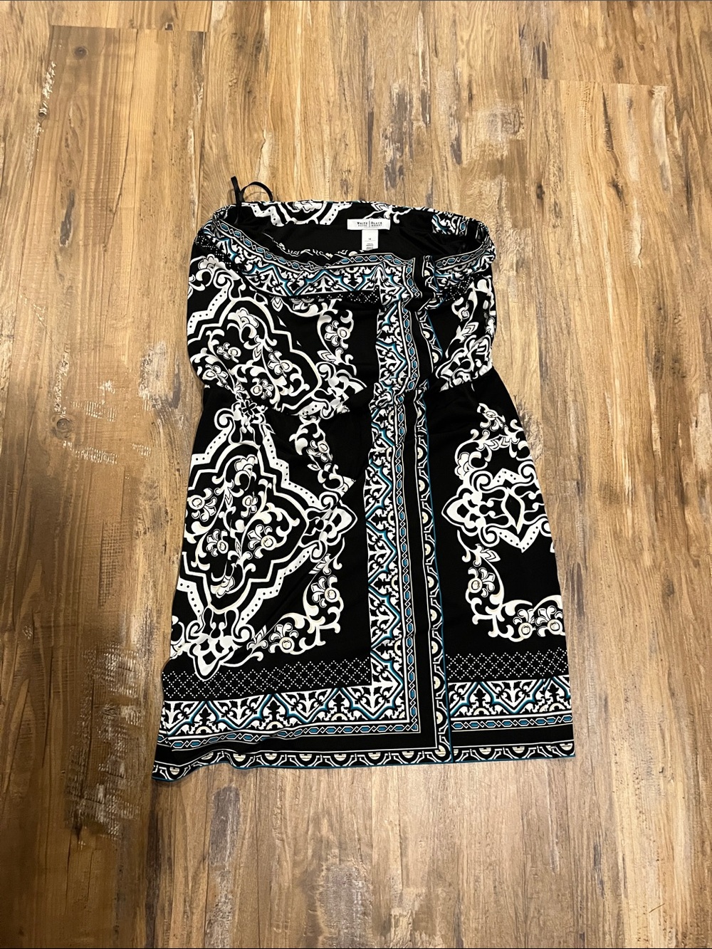 White House Black Market Strapless Black and White Printed Dress